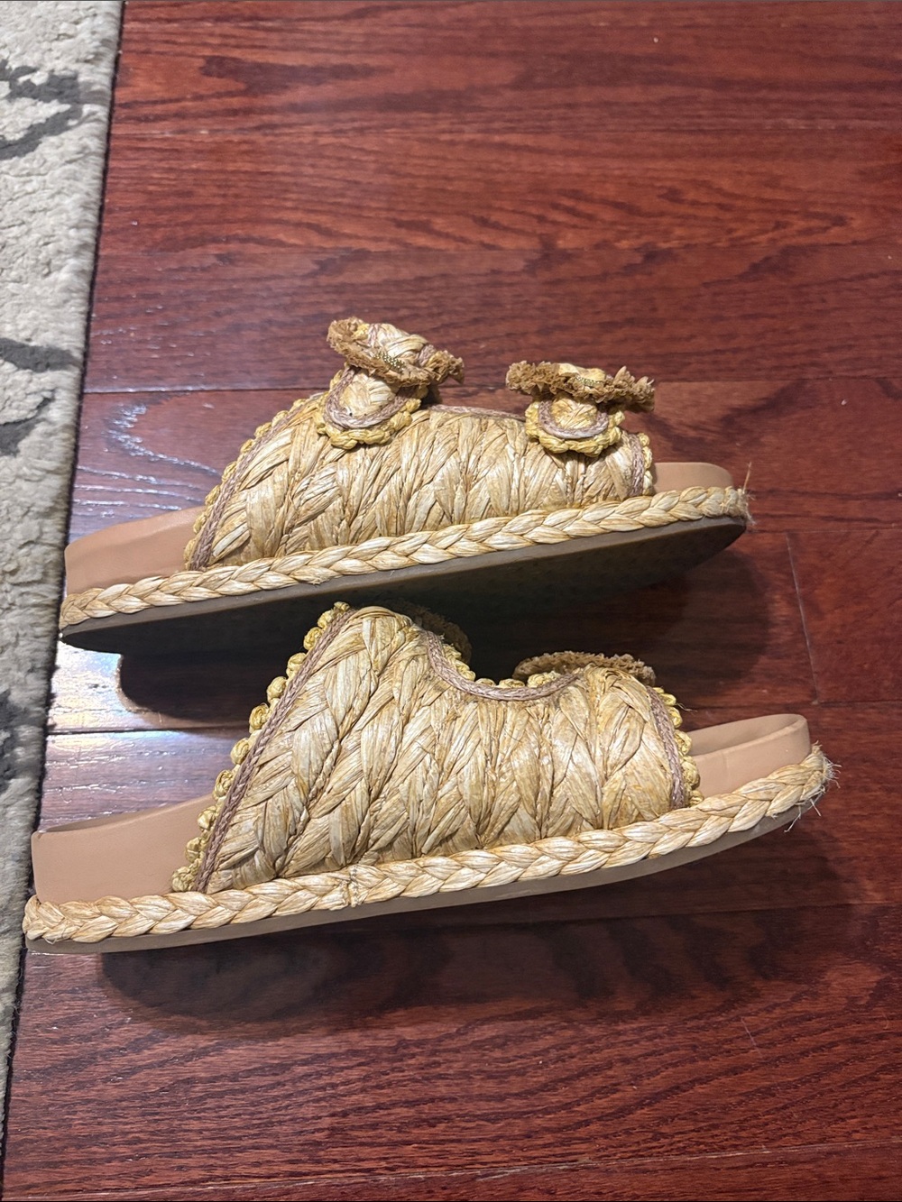 Sam Edelman Woven Raffia Double Buckle Slide Sandals – Natural/Tan - Picture 5 of 6